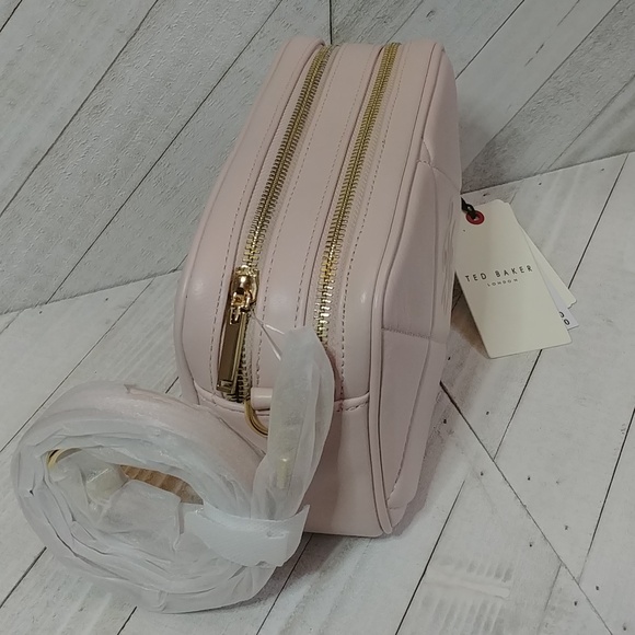 NWT Ted Baker Ballet Pink Leather Double Zip Crossbody Camera Bag Purse - Picture 4 of 8